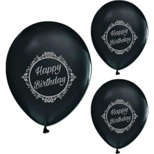 Eğlence Marketi 12 Inç Standart Boy Baskılı Balon 10 Adet Gümüş Happy Birthday