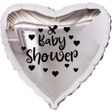 Eğlence Marketi 18 Inç Gümüş Renk Kalp - Emzik Figürlü Baby Shower Temalı Kalp Folyo Balon