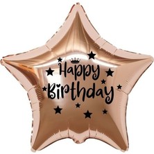 Eğlence Marketi 18 Inç Rose Gold Renk Taç - Yıldız Figürlü Happy Birthday Temalı Yıldız Folyo Balon
