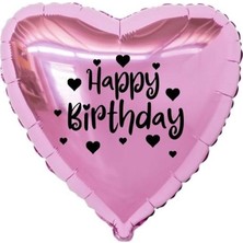 Eğlence Marketi 18 Inç Pembe Renk Kalp Figürlü Happy Birthday Temalı Kalp Folyo Balon