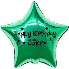 Eğlence Marketi 18 Inç Yeşil Renk Kişiye Özel Happy Birthday Yazılı Yıldız-Taç Figürlü Yıldız Folyo Balon