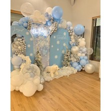 Eğlence Marketi Krom Gümüş Makaron Mavi ve Beyaz Balon Zinciri 100 Adet