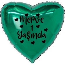 Eğlence Marketi 18 Inç Yeşil Renk Kişiye Özel Yaşında Yazılı Kalp Figürlü Kalp Folyo Balon