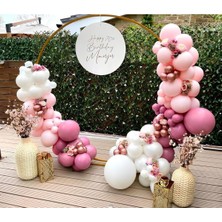 Eğlence Marketi Krom Rose Gold Beyaz Makaron Pembe ve Yaban Çileği  Balon Zinciri 100 Adet