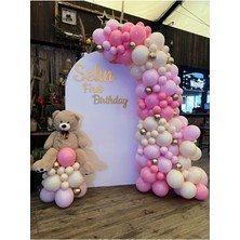 Eğlence Marketi Krom Gold Şeker Pembe Makaron Pembe ve Sütlü Kahve Balon Zinciri 100 Adet