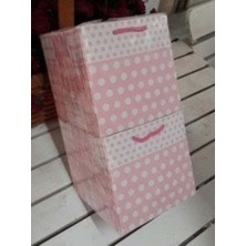 Eğlence Marketi 11X11 cm Ipli Karton Çanta 10 Adet Pembe Puantiyeli
