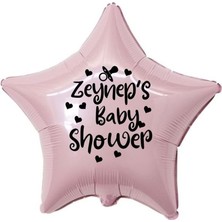 Eğlence Marketi 18 Inç Pembe Renk Kişiye Özel Baby Showers Yazılı Emzik-Kalp Figürlü Yıldız Folyo Balon