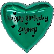 Eğlence Marketi 18 Inç Yeşil Renk Kişiye Özel Happy Birthday Yazılı Yıldız-Taç Figürlü Kalp Folyo Balon