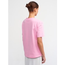 Dilvin 30312 Dekoratif Dikişli Bisiklet Yaka Tshirt-Açık Pembe