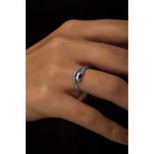 Sunshine 925 Ayar Rodyum Kaplamalı Ruby Gözlü Yılan Gümüş Yüzük