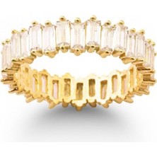 Sunshine 925 Ayar Gold Kaplamalı Beyaz Baget Taşlı Gümüş Yüzük
