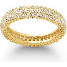 Sunshine 925 Ayar Gold Kaplamalı Beyaz Taşlı Tam Tur Gümüş Yüzük