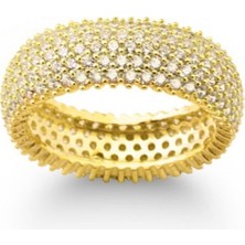 Sunshine 925 Ayar Gold Kaplamalı Beyaz Taşlı Tam Tur Gümüş Yüzük