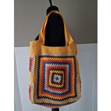 Hobi Kafe Sarı El Örgüsü Astarlı Büyük Motifli Yazlık Çanta