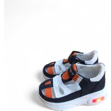 Cihan Shoes Erkek Bebe Ortopedik Cırtlı Esnek Hafif Nefes Alabilen Beyaz Lacivert Beyaz Turuncu Renk Işıklı Bebek Sneaker Spor Ayakkabı