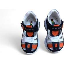 Cihan Shoes Erkek Bebe Ortopedik Cırtlı Esnek Hafif Nefes Alabilen Beyaz Lacivert Beyaz Turuncu Renk Işıklı Bebek Sneaker Spor Ayakkabı