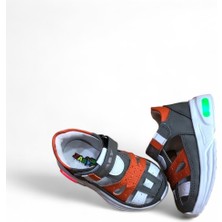 Cihan Shoes Erkek Bebe Ortopedik Cırtlı Esnek Hafif Nefes Alabilen Beyaz Gri Turuncu Renk Işıklı Bebek Sneaker Spor Ayakkabı