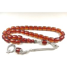 İskeçe Tesbih Gümüş Kaplama Püsküllü Çift Zımpara Çift Cilalı Sıkma Kehribar Sertifikalı 4373