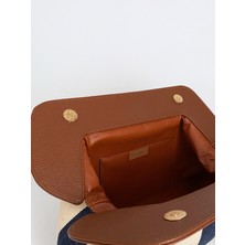 Heybes Kadın Lacivert Çizgi Desenli Kanvas Clutch El Çantası