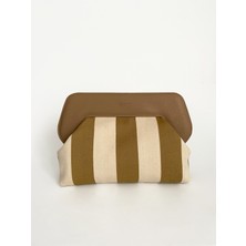 Heybes Kadın Vizon Çizgi Desenli Kanvas Clutch El Çantası
