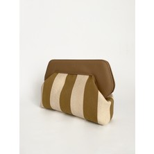Heybes Kadın Vizon Çizgi Desenli Kanvas Clutch El Çantası