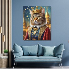 Gaagart Tekli Dikey Kanvas Duvar Tablosu Kral Kostümlü Tekir Kedi