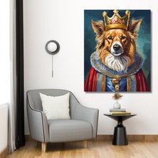 Gaagart Tekli Dikey Kanvas Duvar Tablosu Kral Kostümlü Border Collie Köpek