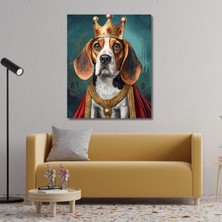 Gaagart Tekli Dikey Kanvas Duvar Tablosu Kral Kostümlü Beagle Köpek