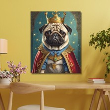 Gaagart Tekli Dikey Kanvas Duvar Tablosu Kral Kostümlü Pug Köpek
