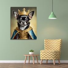Gaagart Tekli Dikey Kanvas Duvar Tablosu Kral Kostümlü Siyah Chihuahua Köpek