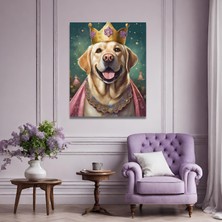 Gaagart Tekli Dikey Kanvas Duvar Tablosu Prenses Kostümlü Sarı Labrador Köpek