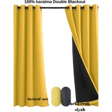 Mebelport Curtain Sarı Double Blackout 100%  Karartma Kuş Gözü Dikim (Iki Kanat)