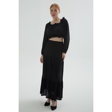 Fashion Friends 24y0220k1 Kadın Yakası Fırfırlı Crop Bluz