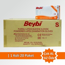 Beybi Lateks Pudralı Muayene Eldiveni MDR - Koli (20 Paket)