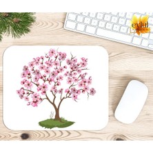 Eylül Design Pembe Çiçekli Ağaç Temalı Renkli Baskılı Özel Tasarım Dikdörtgen Kaydırmaz Mousepad