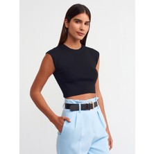 Dilvin 10525 Bisiklet Yaka Kısa Kollu Triko Top-Siyah