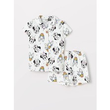 LC Waikiki  Gömlek Yaka Minnie Mouse Baskılı Kısa Kollu Kız Çocuk Şortlu Pijama Takımı