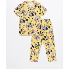 LC Waikiki  Polo Yaka Kısa Kollu Minnie Mouse Baskılı Kız Bebek Pijama Takım