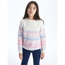 Lc Waikiki Lcw Kids Bisiklet Yaka Desenli Uzun Kollu Kız Çocuk Triko Kazak