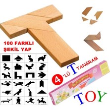 Toy Ahşap Zeka Oyuncakları 3’lü Set - T Tangam - Akıllı Kareler1 - 16 Parça Renkli Tangram Blok