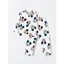 LC Waikiki  Gömlek Yaka Uzun Kollu Mickey Mouse Baskılı Erkek Bebek Pijama Takım