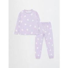 LC Waikiki  Bisiklet Yaka Desenli Uzun Kollu Kız Çocuk Pijama Takımı
