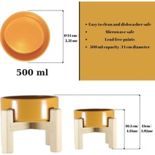 Seramik Mama Su Kabı Evcil Hayvanlar Için Çift Taraflı Kullanılabilen Ahşap Ayağı ile Beraber
