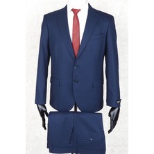 Jan Carlucci Regular Fit Mono Yaka Iki Düğme-Çift Yırtmaç  Lacivert Çizgili Drop 4 Takım Elbise