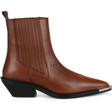 FootCourt Metal ve Nakış Detaylı Kahverengi Kadın Kovboy Botu