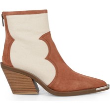 FootCourt Süet Taba Canvas Kumaş Detaylı Kadın Kovboy Bot