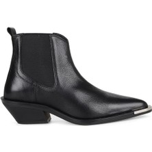 FootCourt Siyah Deri Lastikli Kadın Kovboy Botu Kyoto