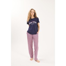 Yeni İnci Lacivert Viskon 2'Li Kadın Pijama Takımı