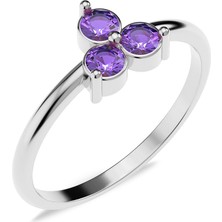 İndigo Takı Ametist Taşlı Cemre Tohum Beyaz Gümüş Yüzük