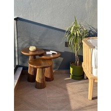 Simillo Home & Living Wood Wooden 3’lü Set Fitilli Mantar Yan Sehpa Modern Açık Ceviz Renk Fiskos